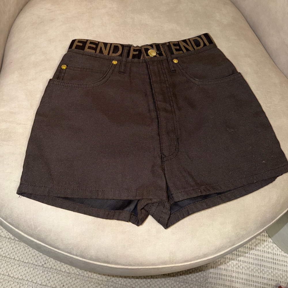 Fendi Black High-Rise Logo Waist Jean Shorts